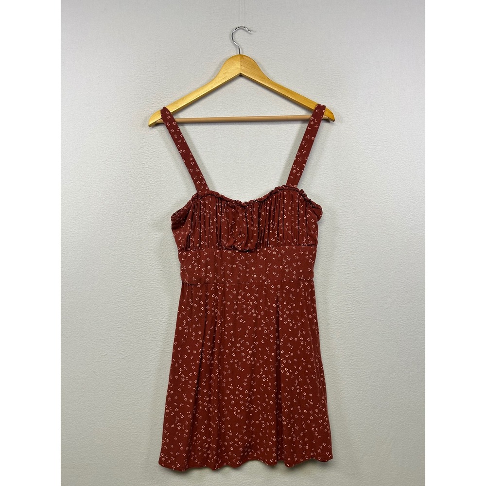 Trixx Cottagecore Boho Womens XL Rust Red Floral Ruched Mini Dress